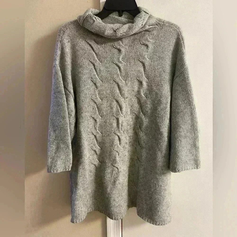J. Jill Light Gray Cable Knit Turtleneck Sweater